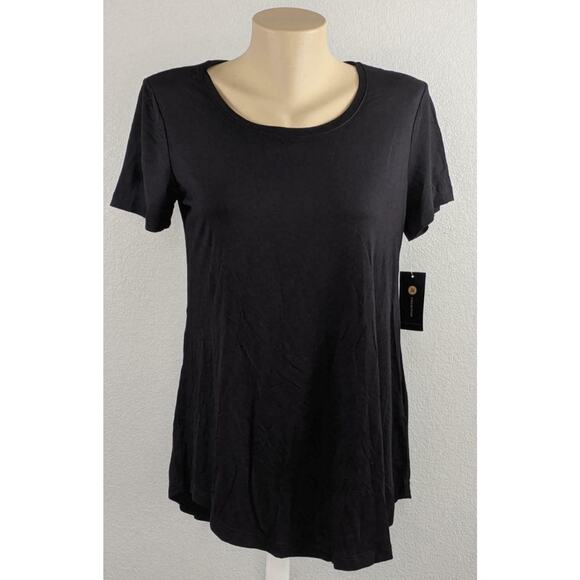 Rounded Hem Flowy Scoop Neck Top Deep Black XS Short Sleeve JM Collection Career - Picture 1 of 7